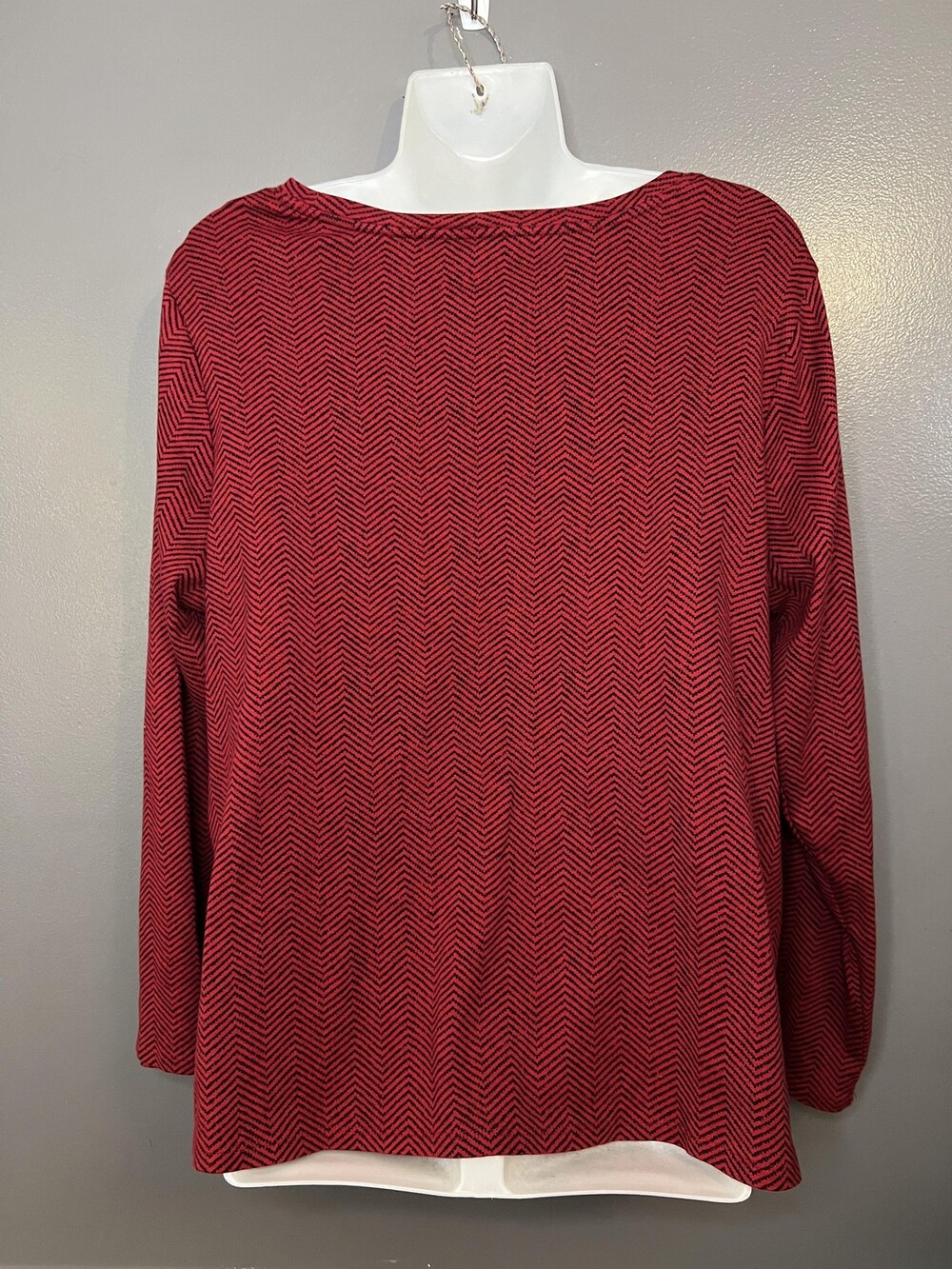 J Jill Shirt Womens XL Petite Red Black Pima Cotton Long Sleeve Crew Top - Picture 5 of 6